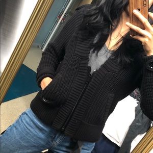 Burberry Brit Cable Knit Bomber Jacket Black S